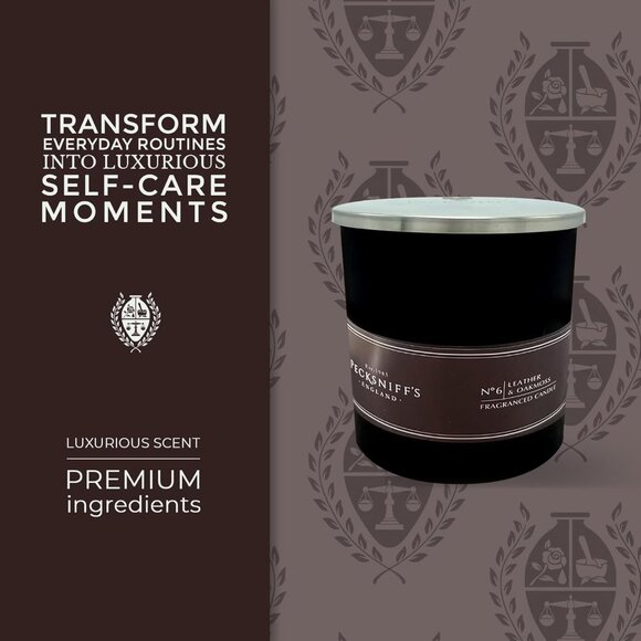 Pecksniff's Leather & Oakmoss Candle 6 Oz. In Glass With Lid From England - Picture 2 of 3